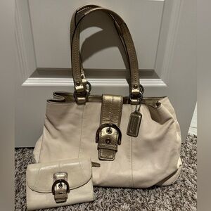 Off white coach purse & matching wallet.